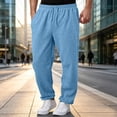 thumbnail image 5 of Men's Baggy Cargo Sweatpants Straight Wide Leg Open Bottom Drawstring Elastic Waist Cargo pants Workout Athletic Joggers Sweat Pants with pockets Sky Blue L, 5 of 7