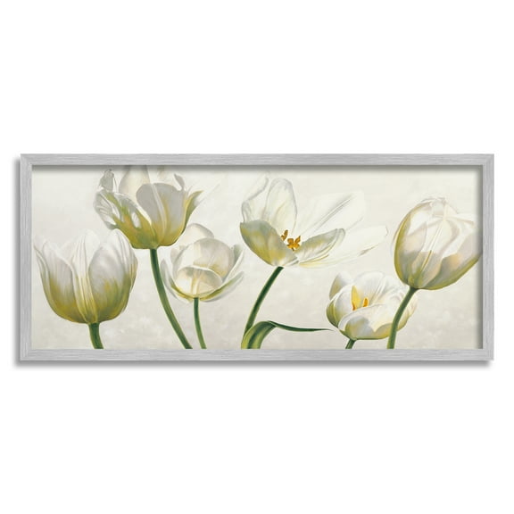 Stupell Industries Soft White Blooming Tulip Petals Floral Details Paintings Gray Framed Art Print Wall Art, 10x24, by Eva Barberini