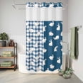 thumbnail image 6 of No Hook Shower Curtain, Japanese Rabbits Shower Curtains for Bathroom with See Through Top Window, Vintage Navy Blue Farmhouse Checkered Waterproof & Washable Bath Curtain Stand Up Stall 36"x72", 6 of 9