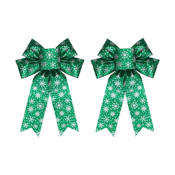 Christmas Wreath Bows - Glitter Snowflake Bows for Wreath, Front Door, Tree Topper, Winter & New Year Ornaments - Indoor/Outdoor Decor