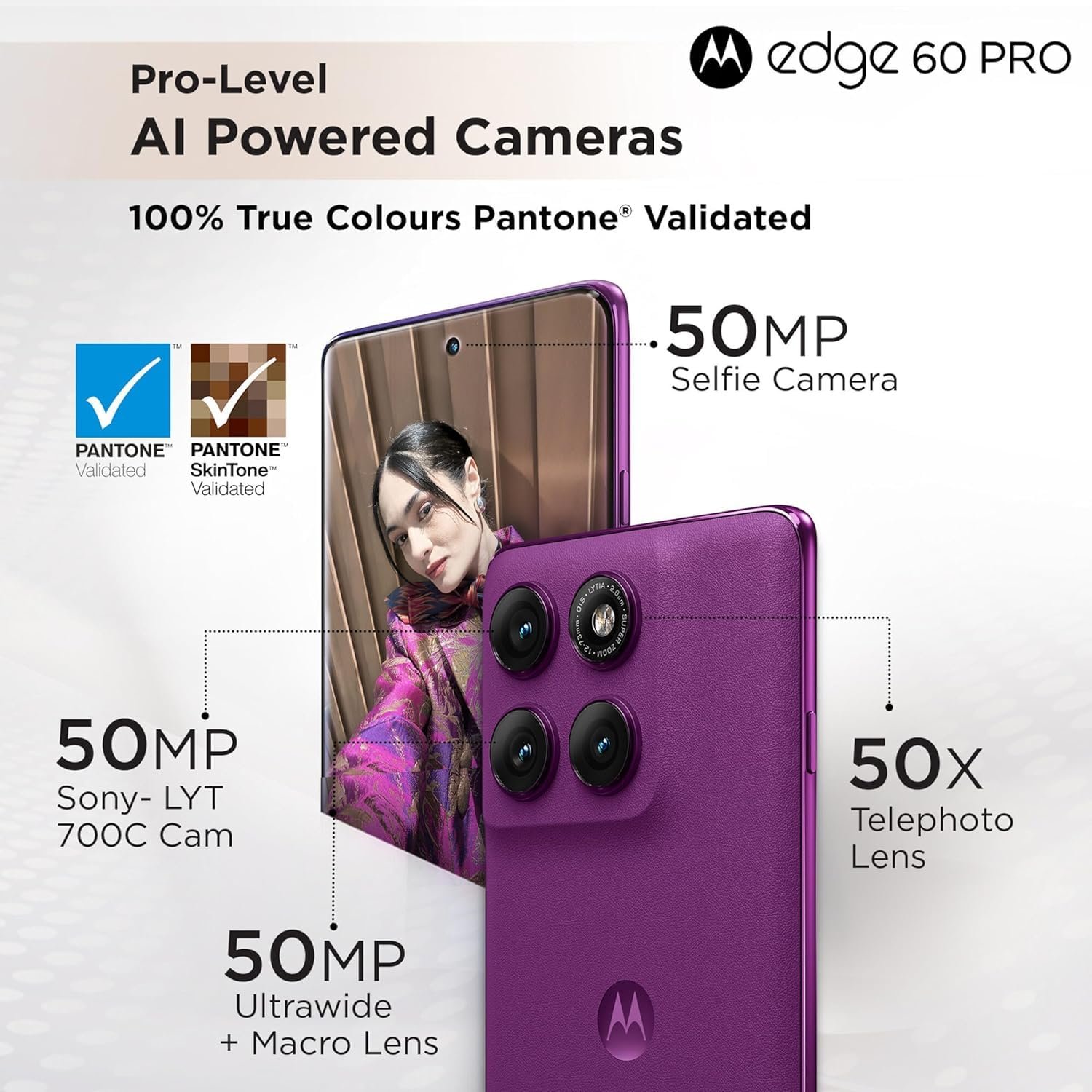 Motorola Moto Edge 60 Pro 5G Ai Tmobile Mint Tello & Global 512GB+12GB NFC 50MP Triple Cam Dual Sim 6.7" XT2507-1 Latino American Version Pantone Sparkling Grape