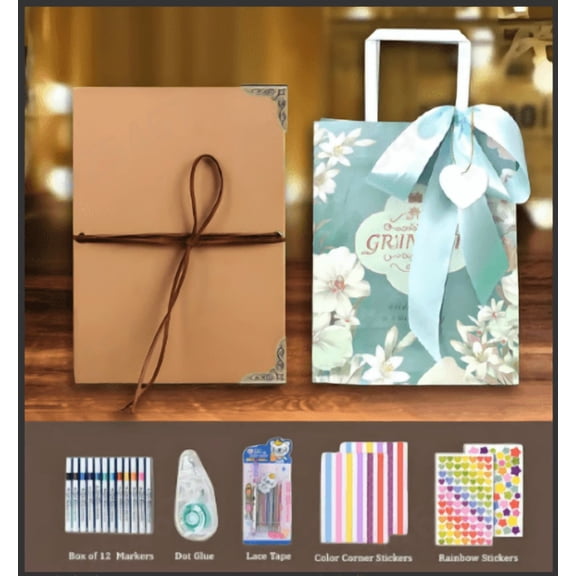 DIY Scrapbook Kit Vintage Paper Album Craft Set Markers Tape Stickers Complete Journaling Supplies