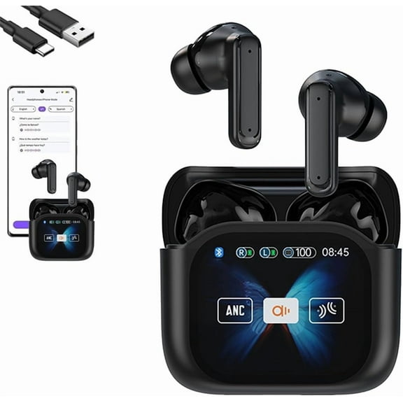 Ne20 Earbuds Earbuds with Real-Time Translation|144 Language Translator|LCD Touch Screen|AI Noise Cancelling 49dB Active Noise Cancellation|IPX4 Water Resistance|Long Lasting Battery