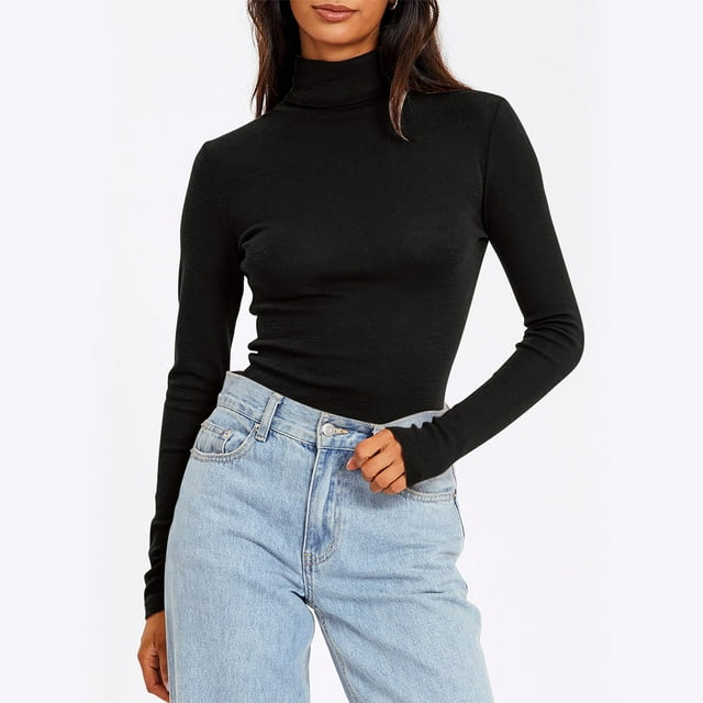 Simua Womens Long Sleeve Solid Color T-Shirts Crewneck Tops Slim Fit Fall Fashion Trendy Outfits Clothes 2025