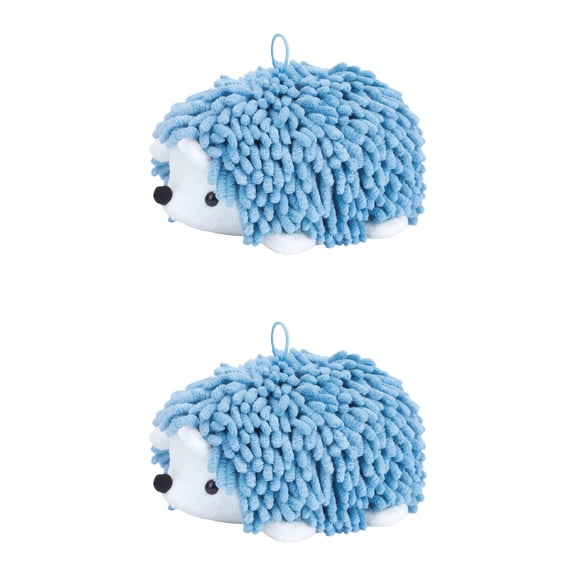 Unique Bargains Cute Animal Chenille Hanging Absorbent Hand Towel Blue 10" x 6"