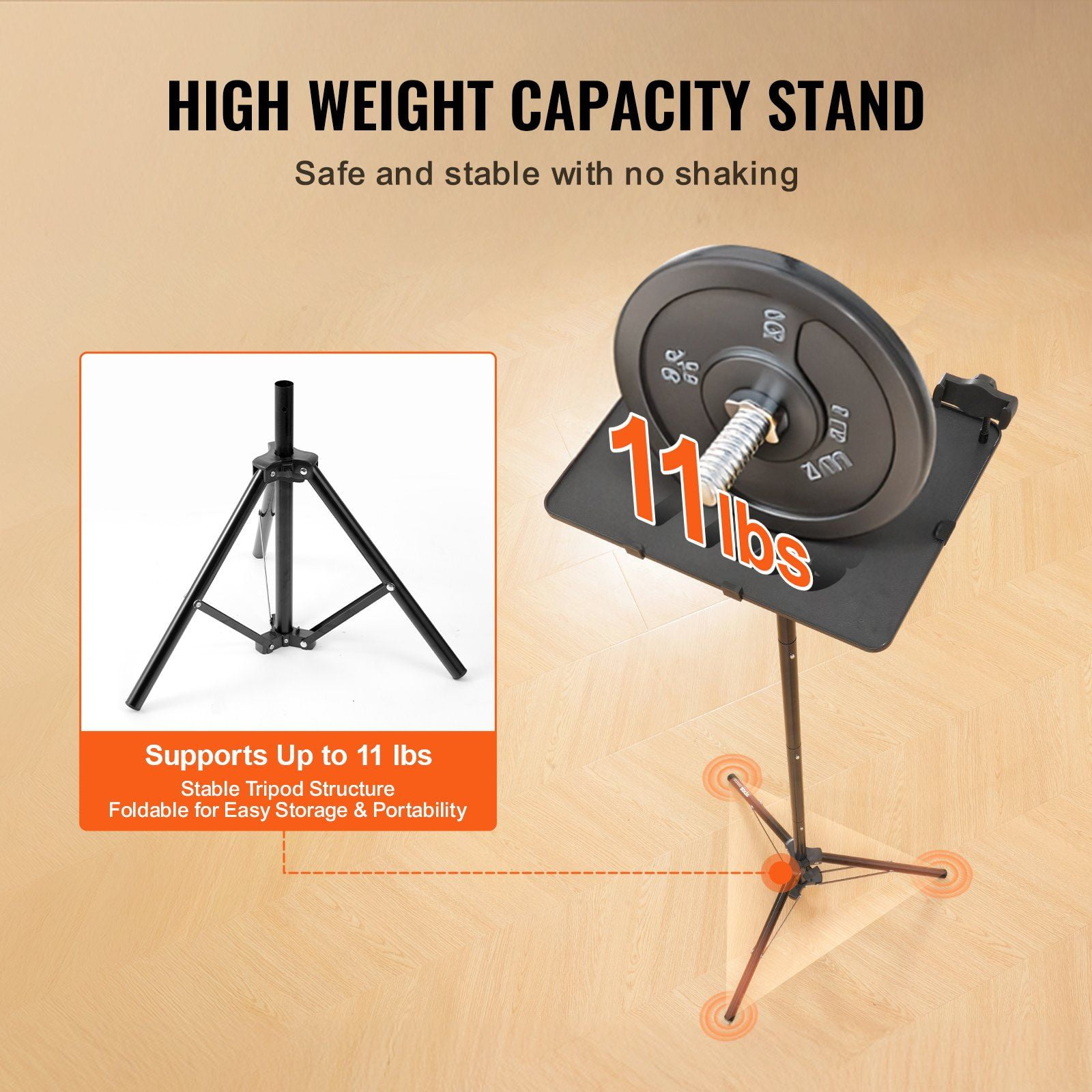Adjustable Height Projector Stand Tripod with Tray and Gooseneck Phone Holder Portable for Outdoor Movies Home Office Stage Studio 26.97 to 63 Inch