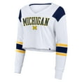 thumbnail image 2 of Women's Fanatics White Michigan Wolverines Training Camp Cropped Long Sleeve V-Neck Fashion Top, 2 of 3