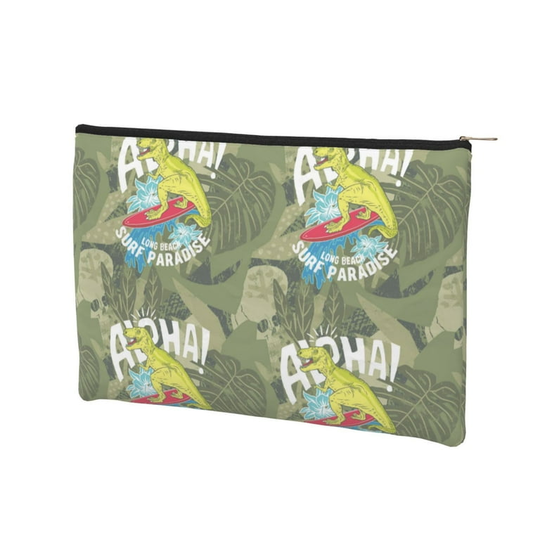 Haiem Surfing Dinosaur Music Lover Merch Makeup Bag, Cosmetic Bag