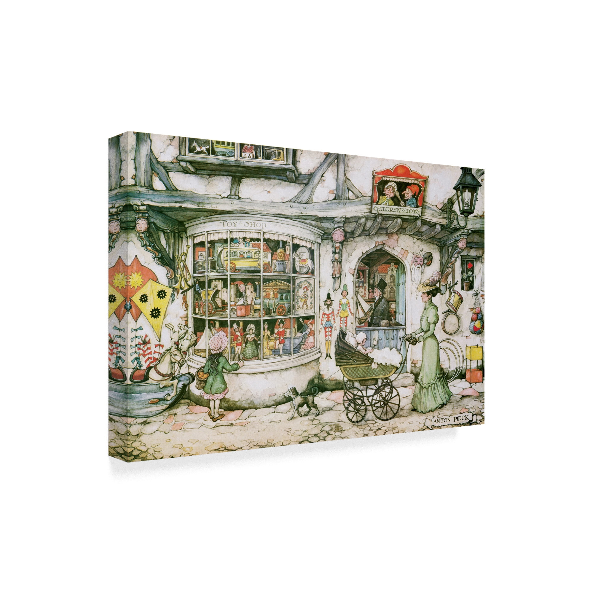 Trademark Fine Art 'With A Carriage In Green' Canvas Art by Anton Pieck