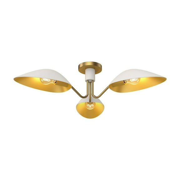 SF550332WHAG-Alora Lighting-Oscar - 3 Light Semi-Flush Mount-7 Inches Tall and 31.75 Inches Wide-Aged Gold/White Finish