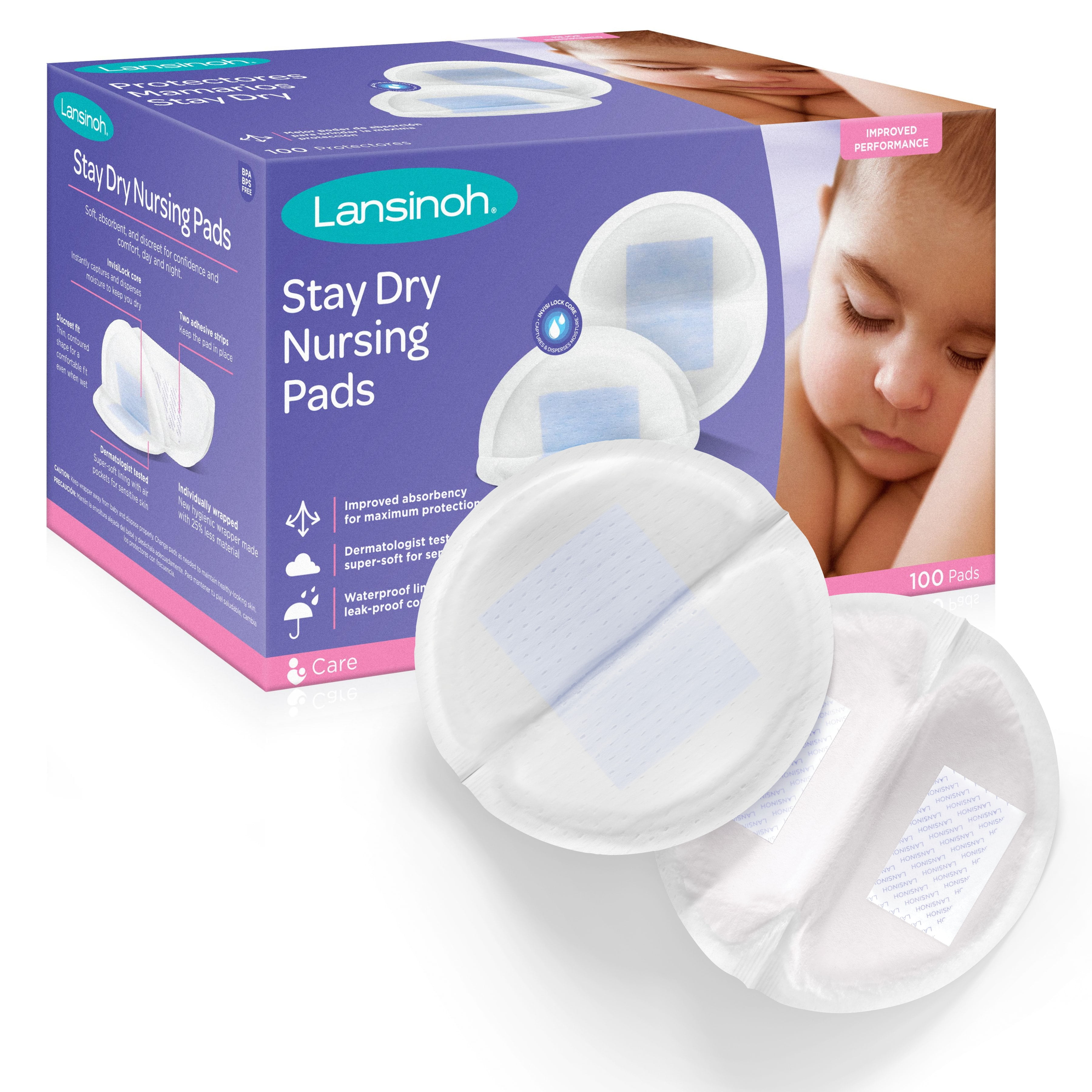 Lansinoh Stay Dry Disposable Nursing Pads for Breastfeeding, 100 Ct