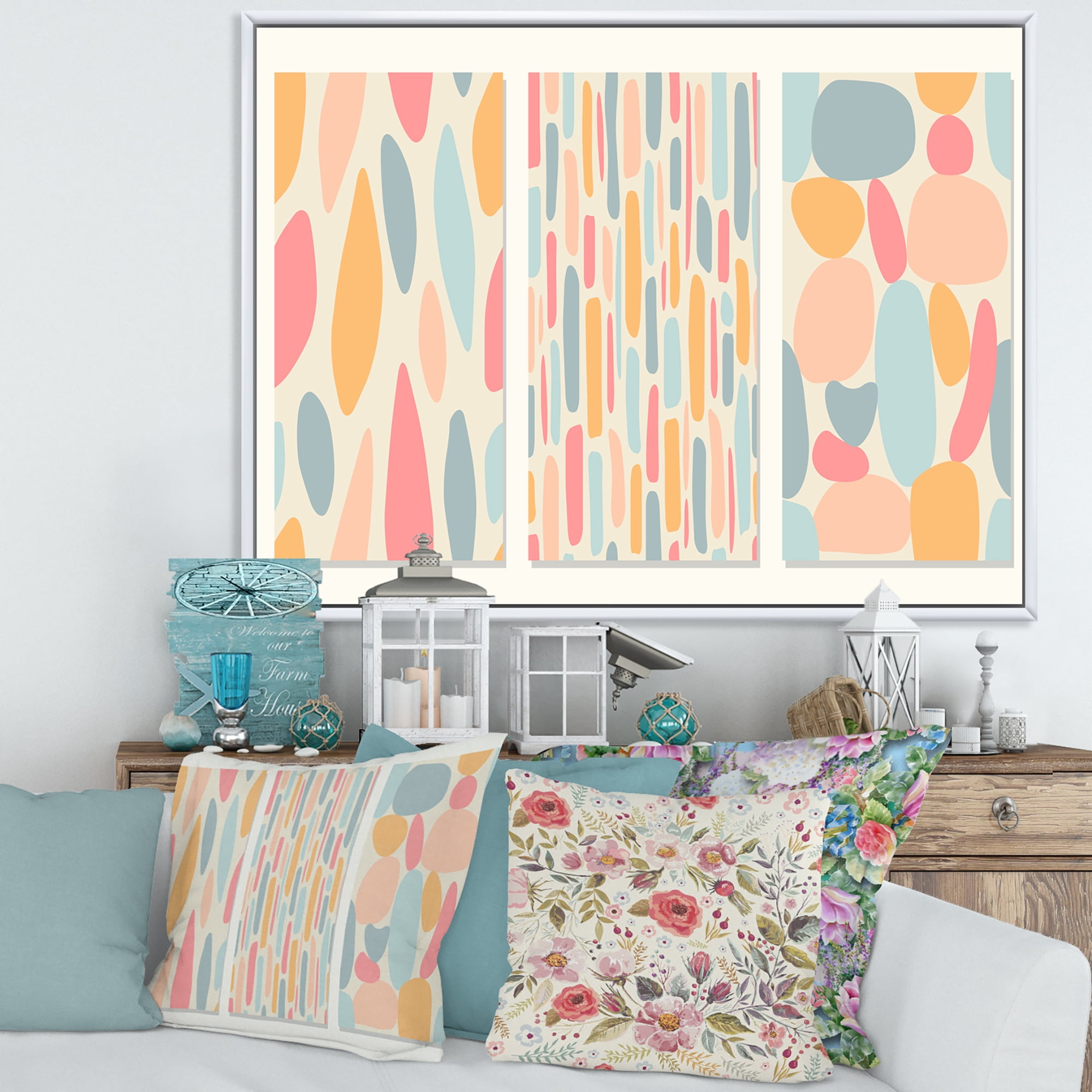 Designart 'Patchwork of Pastel Organic Shapes' Modern Framed Canvas Wall Art Print