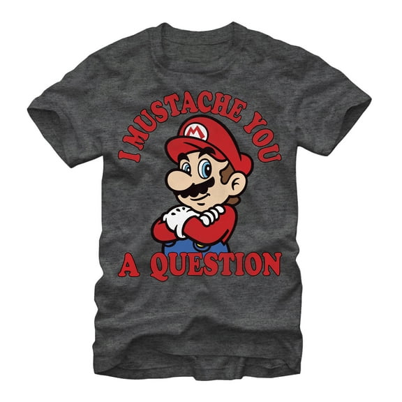 Men's Nintendo Mario Mustache Graphic Tee Charcoal Heather Large
