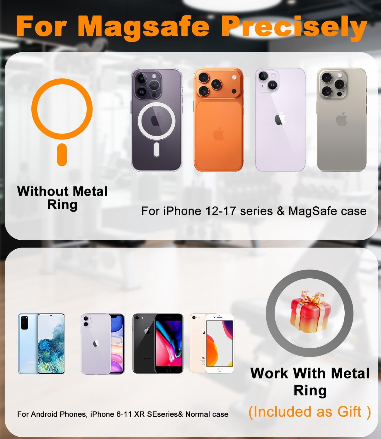 RGHJAR-Magnetic Gym Phone Mount for MagSafe – Dual Magnet Stand for iPhone 12-17 / Android, Alloy Base & Ball Joint, Attach to Metal Surfaces for Gym/Golf Cart/Car, Portable Gym Accessories for Men &