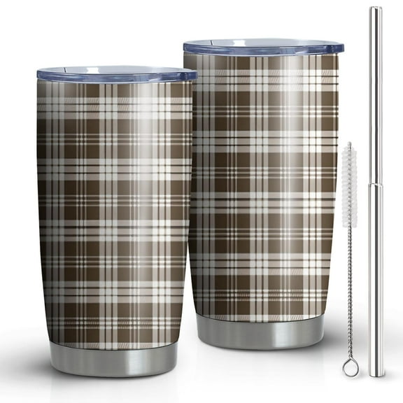 20oz Tumblers Brown and White Checkerboard Checkered Pattern Stainless Steel Vacuum Insulated Double Wall Travel Tumbler Cups Mug with Lid and Straw,Cleaning Brush for Cold & Hot Drinks