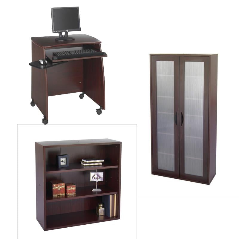 Computer Workstations 3 Piece Wood Computer Desk With Bookcase And