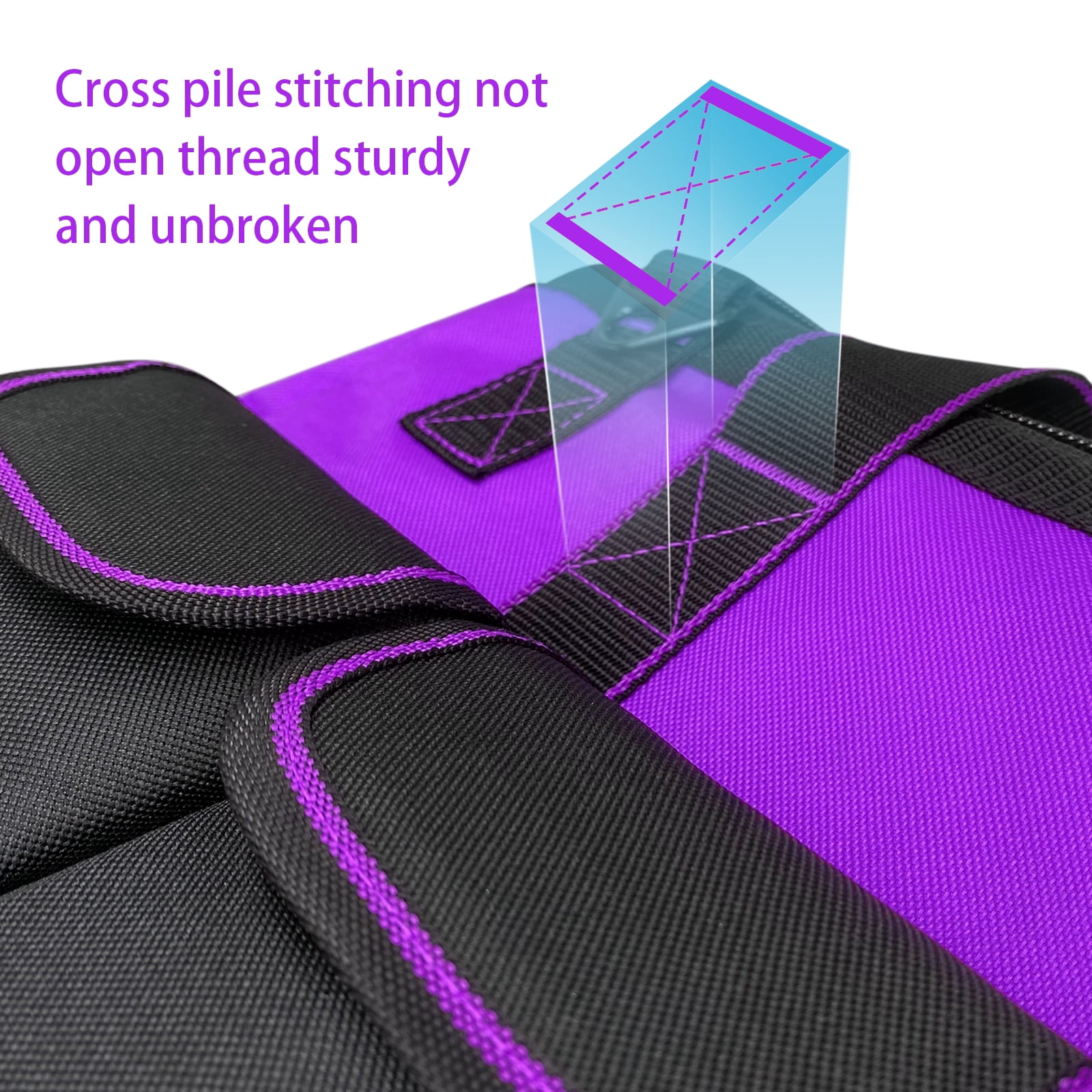 Yongzhenlite Garden Tools Bag 16inch Wide Mouth Tool Tote with Molded Base and Multi-Pockets for Men Heavy Duty,600D polyester fabric (Purple color)