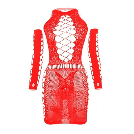 

Women Lingerie Fishnet Babydoll Sexy MiniDress Stretch Halter Chemise Nightdress Teddy Bodysuit Sleepwear Underwear