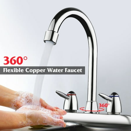 Commercial Bar Mixer - Stainless Steel 360° Dual Handle High Arc Swive l RV Kitchen Faucet Commercial Sink Faucet Spray Spout Mixer Tap Bathroom Bar Faucet Gooseneck Chrome For Motorhomes Travel Tr