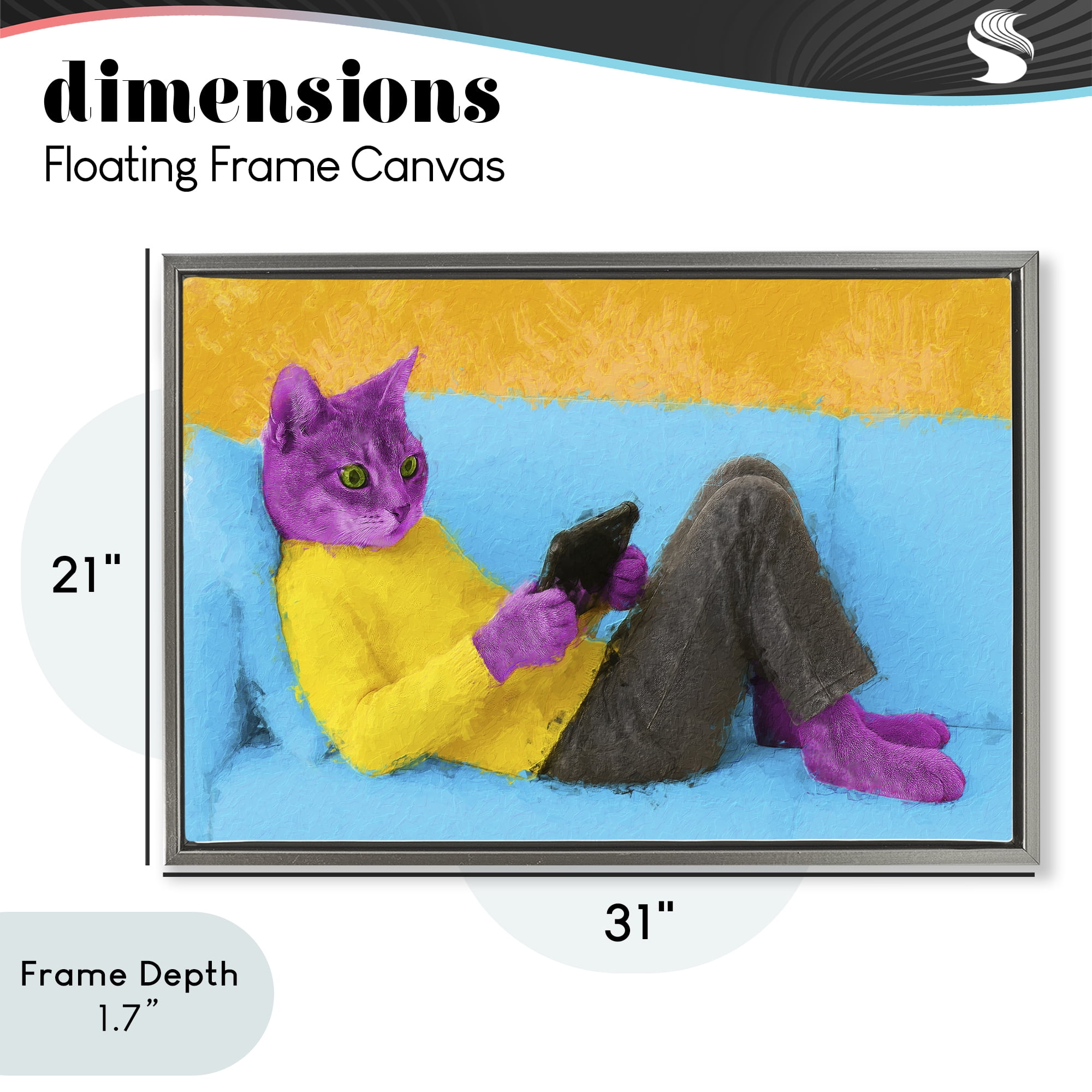 Stupell Industries Vibrant Cat Playing Game Gray Framed Floater Canvas Wall Art, design by Sean Parnell