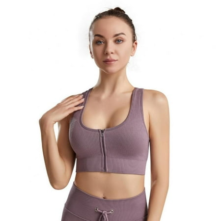 

Spdoo Sports Bras for Women Seamless Zip Front Closure Yoga Running Bra Bean Paste M