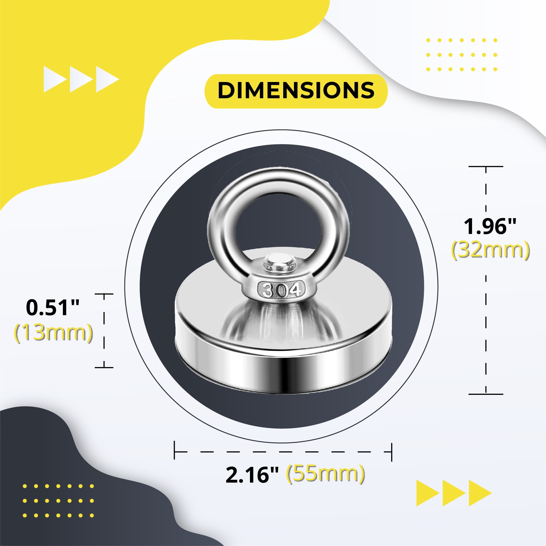 Strong Neodymium Fishing Magnet, 1.89 inch Large Rare Earth Dsic Magnets  Whit Stainless Steel Eye Bolt for Tools,Retrieving in River and Magnet  Fishing,Lifting and Pick up: : Industrial & Scientific
