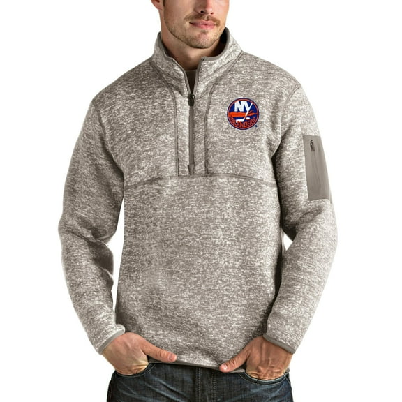 Men's Antigua Oatmeal New York Islanders Fortune Half-Zip Pullover Jacket