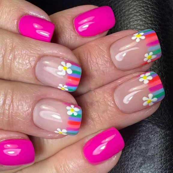 Huhudde Press on Nails French Tip Square Nails Tips Designs Fake Nails Artificial Acrylic Nails Full Covers Acrylic False Nails