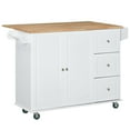 thumbnail image 3 of HOMCOM 50.75" Mobile Kitchen Island Storage Trolley Cart with Dropleaf Top, White, 3 of 10