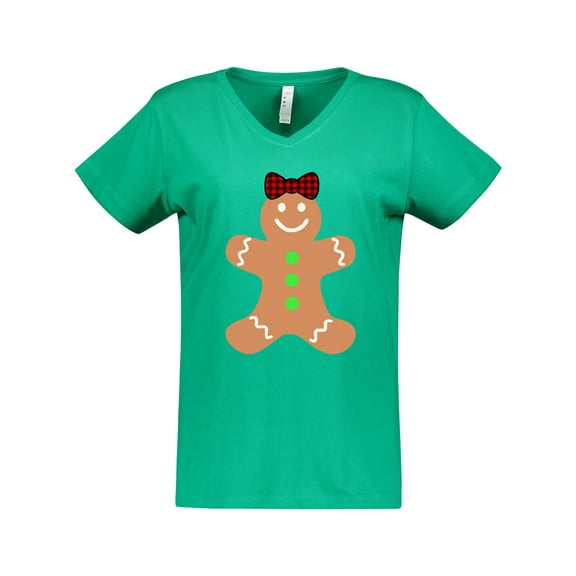 Inktastic Cute Gingerbread Girl with Red Plaid Bow Women's V-Neck T-Shirt