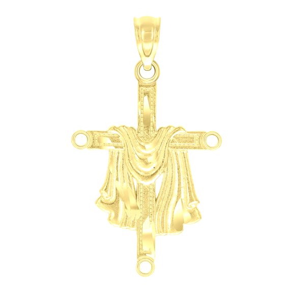 10k Yellow Gold Unisex Wrapped Cross Religious Charm Pendant Pendant Necklace for Men Women