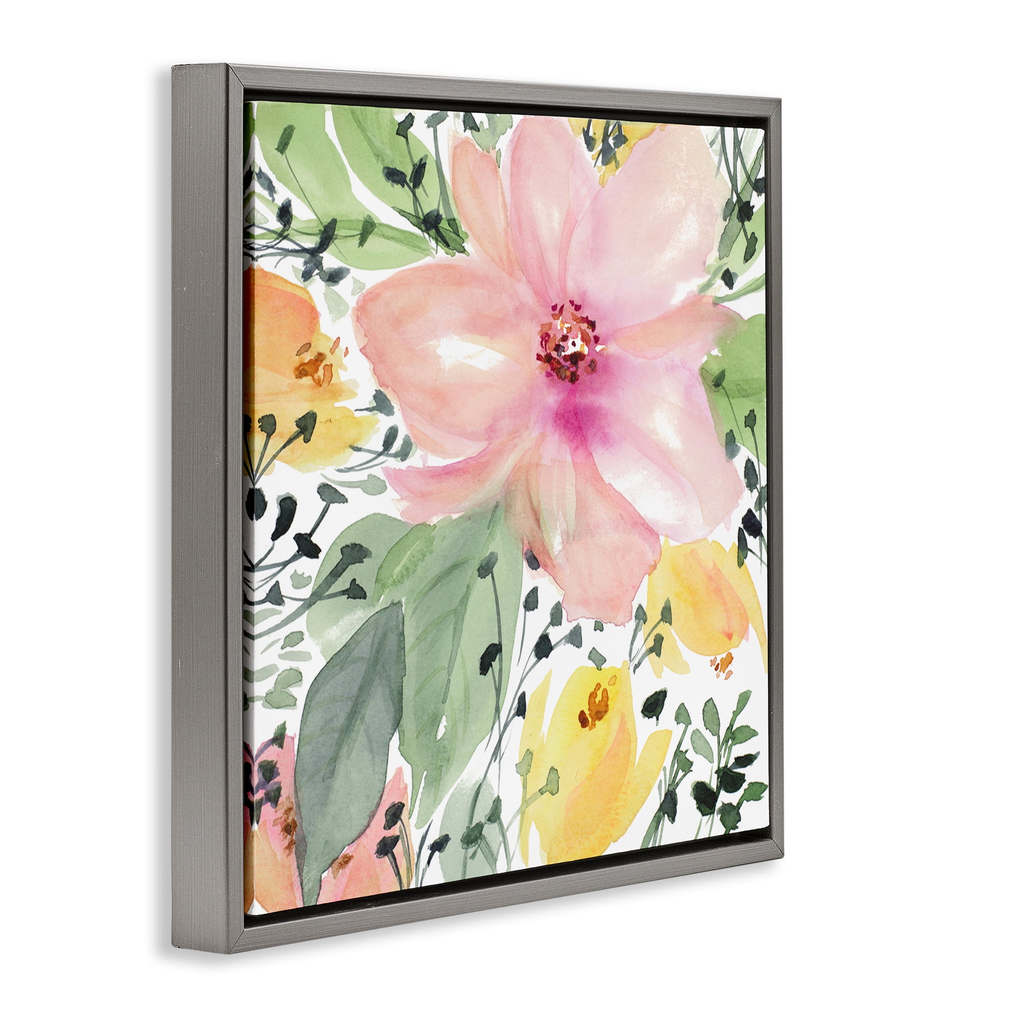 Stupell Industries Birds Eye Floral Botanical & Floral Painting Gray Floater Framed Art Print Wall Art, 18 x 18
