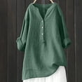 thumbnail image 3 of Pimfylm Loose Button Down Blouse Tops Stand Solid Sleeve Collar Long Casual Women Shirt Women's Blouse Green M, 3 of 3