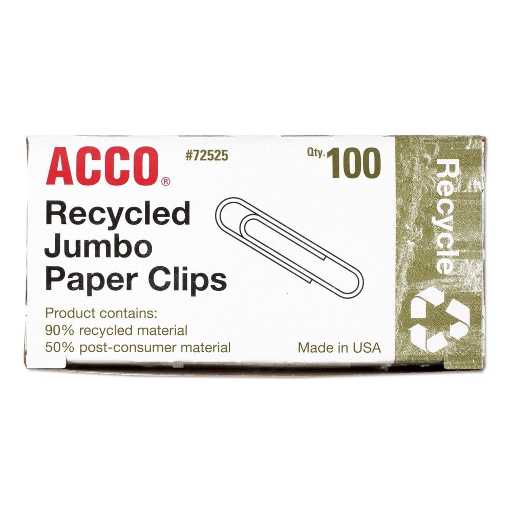 (4 pack) ACCO Recycled Paper Clips, Smooth, Jumbo, 100/Box, 10 Boxes/Pack, Silver (A7072525A)