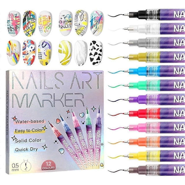 12Pcs 3D Nail Art Mader Pens, Fine Tips Nail Polish Pens Nail Graffiti Dotting Pen Drawing Painting Liner for Home Salon DIY