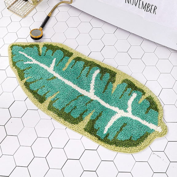 UKELER Non Slip Bath Rug for Kids Cute Leaf Shape Bathroom Decor Absorbent Shaggy Bath Mat Washable Non Skid Doormats for Kids Bedroom 43''x17.7''