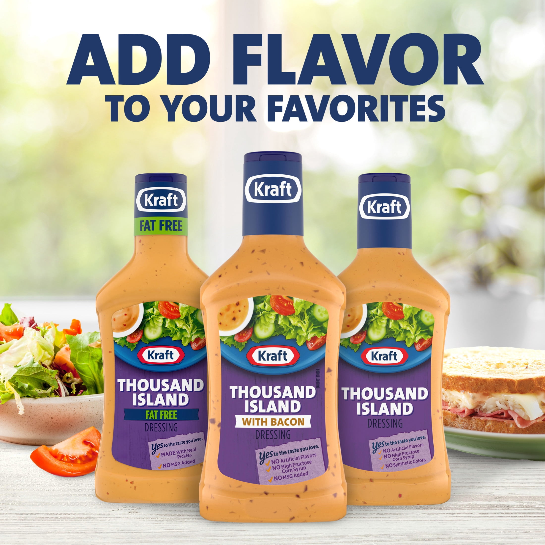 (6 pack) Kraft Thousand Island Dressing with Bacon, 16 fl oz Bottle
