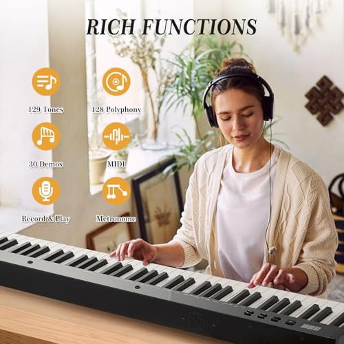 88-Key Portable Digital Piano Keyboard Set with Carry Bag, Sustain Pedal & Headphones - Electronic Keyboard, Lightweight for Beginners and Professionals (88 Key Digital Piano)