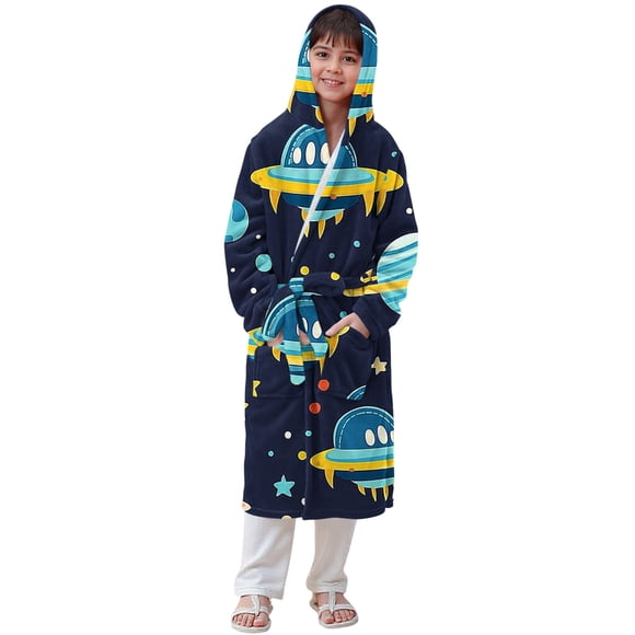 Hooded Bathrobe for Kids, Childrens Fleece Robe, Soft Plush Sleepwear for Girls Boys, Cozy Lounge Robe for Home, Travel, Holiday