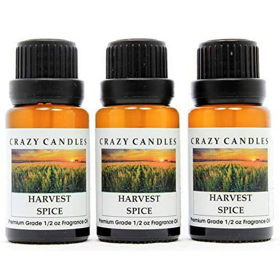 Crazy Candles Harvest Spice (Made in USA) 3 Bottles 1/2 Fl Oz Each (15ml) Premium Grade Scented Fragrance Oil