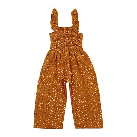 

Maxcozy Toddler Baby Girl Chiffon Polka Dot Ruffle Sleeves Jumpsuit Summer Overalls 0-6T