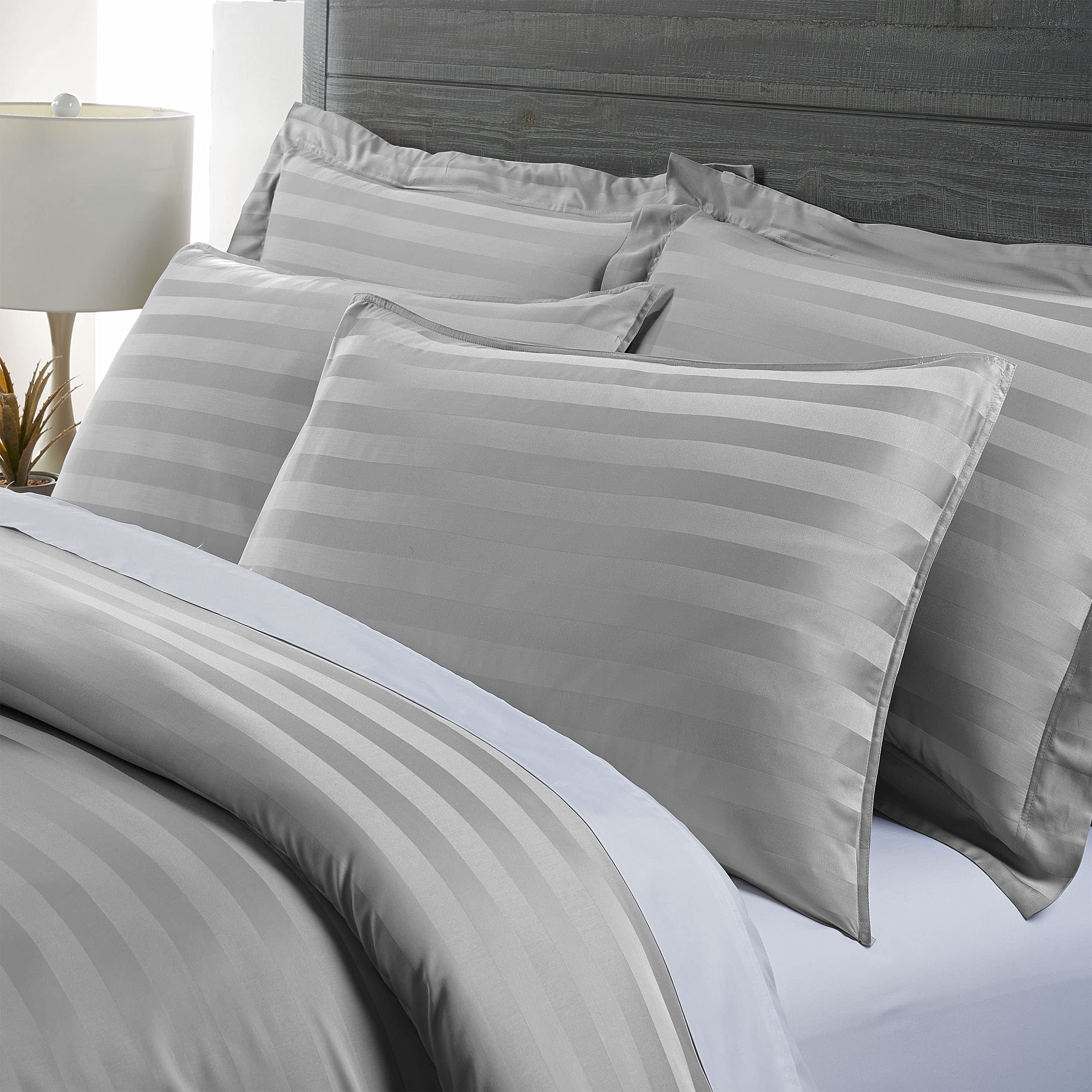 PURE BAMBOO King Size Duvet Cover Set - 100% Organic Bamboo, Luxuriously Soft and Cooling - 3 Piece Set - 1 King Button Closure Duvet Cover with Ties, 2 Pillowcases (King, Jacquard Silver