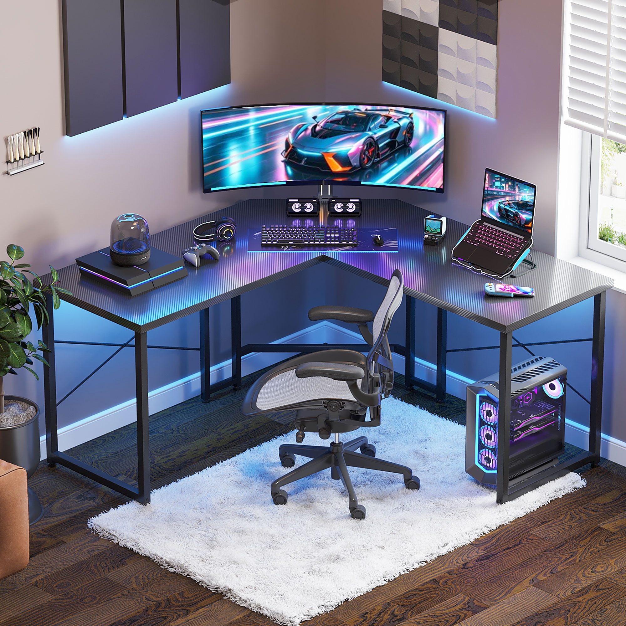 Casacomoda Computer Desk L Shaped, 51 Inch Reversible L Shaped Desk, Gaming Desk, Home Office Desk, Black