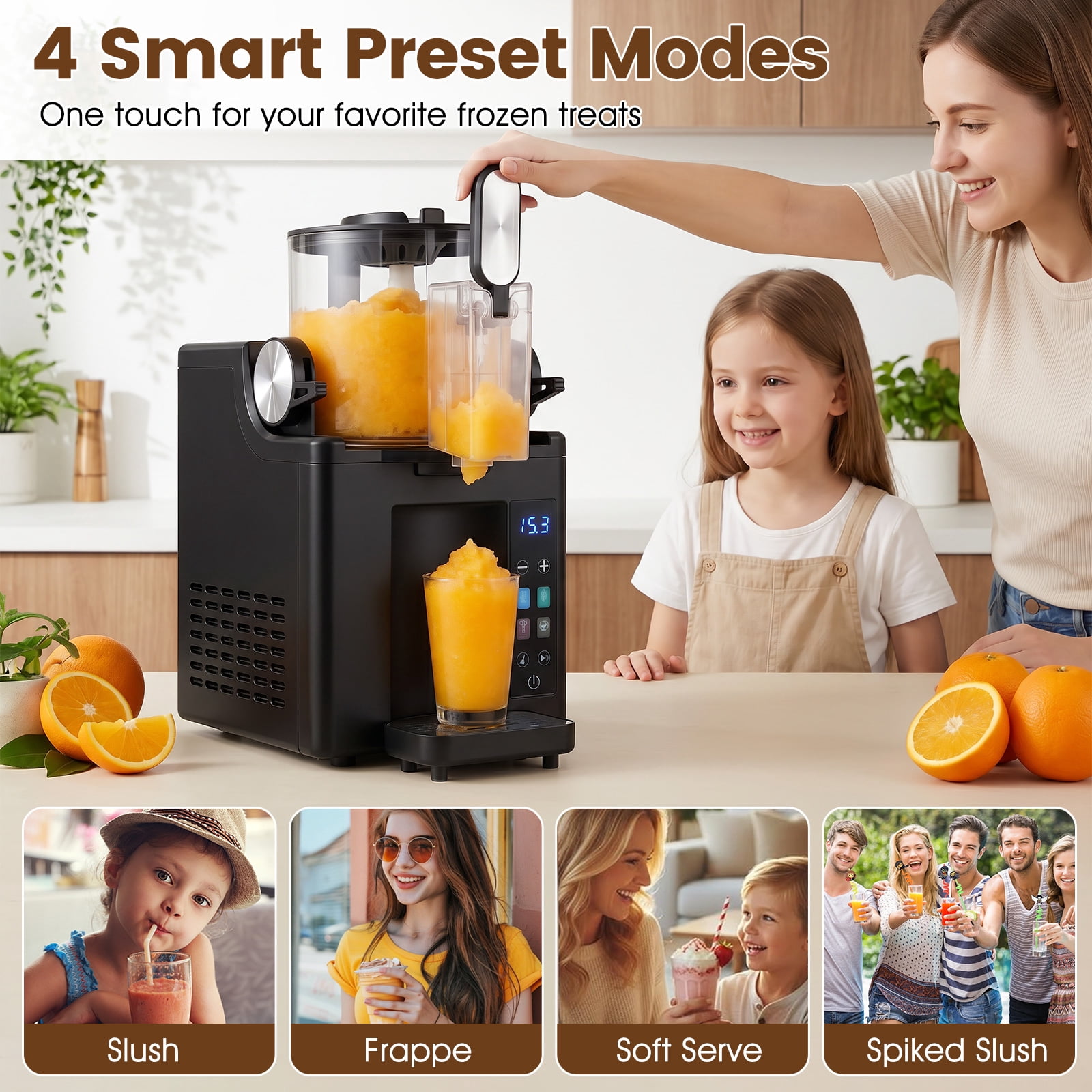 Costway Slushie Machine for Home, 68 oz Frozen Drink Maker & Slushy Machine, 4 Presets Black