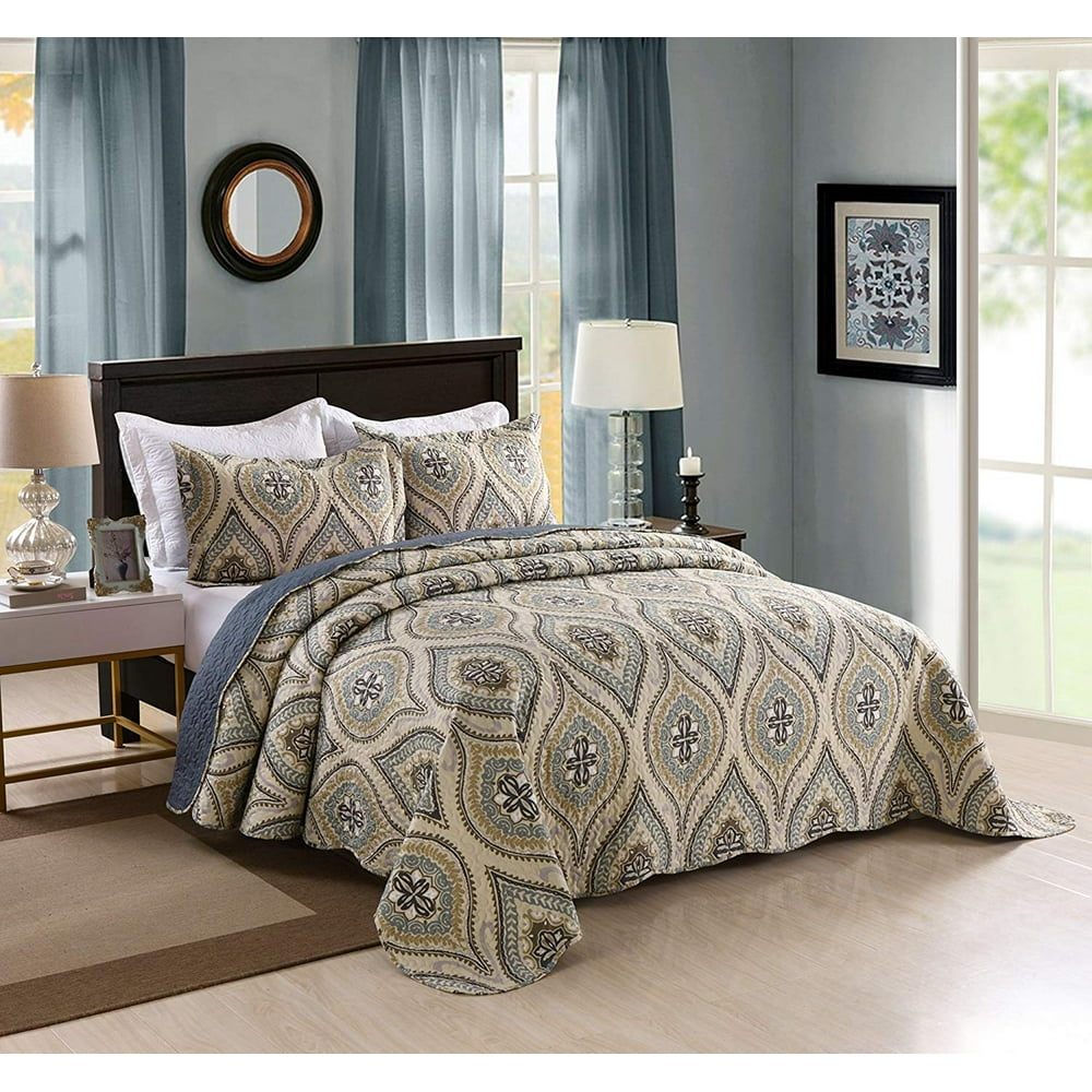 MarCielo 3 Piece Lightweight Quilt King, Printed Quilt, Quilt Set