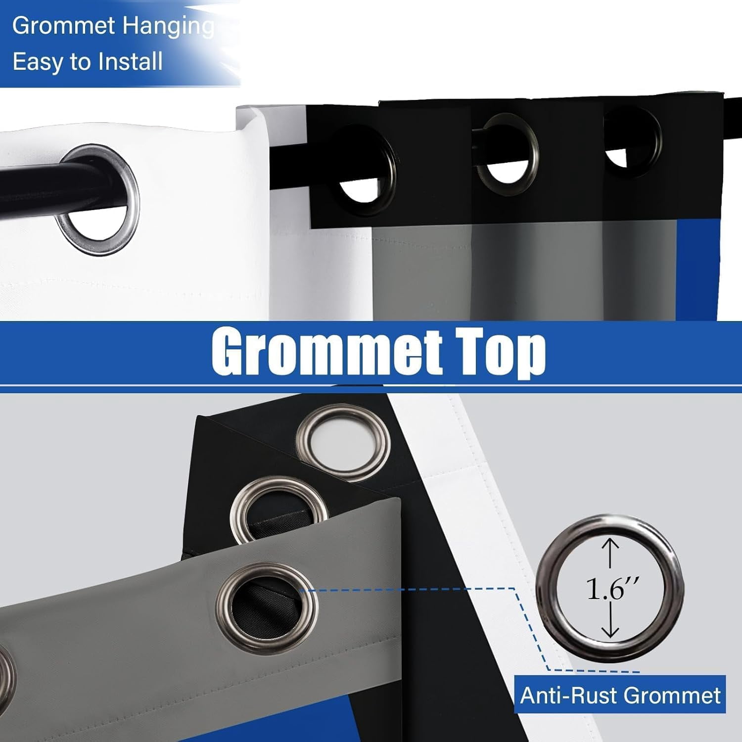Tyrot 2 Panels Royal Blue Black 100% Blackout Curtains for Bedroom Modern Abstract  Curtains, 52" x 84"