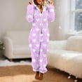 thumbnail image 2 of FRSASU Womens Fleece Onesies Pajamas Jumpsuit Love Heart Printed Warm Romper Sleepwear One Piece Zipper Hooded Playsuit Loungewear Purple, 2 of 5