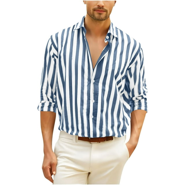Dagugfen Button down Shirts for Men Ruched 1/2 Sleeve Loose Striped Lightweight Casual Shirts for Night Club