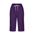 thumbnail image 4 of Ruimatai Womens Capri Cropped Pants Drawstring Elastic Waist Pocket Button Detail Plus Size Casual Vacation Trousers, 4 of 7