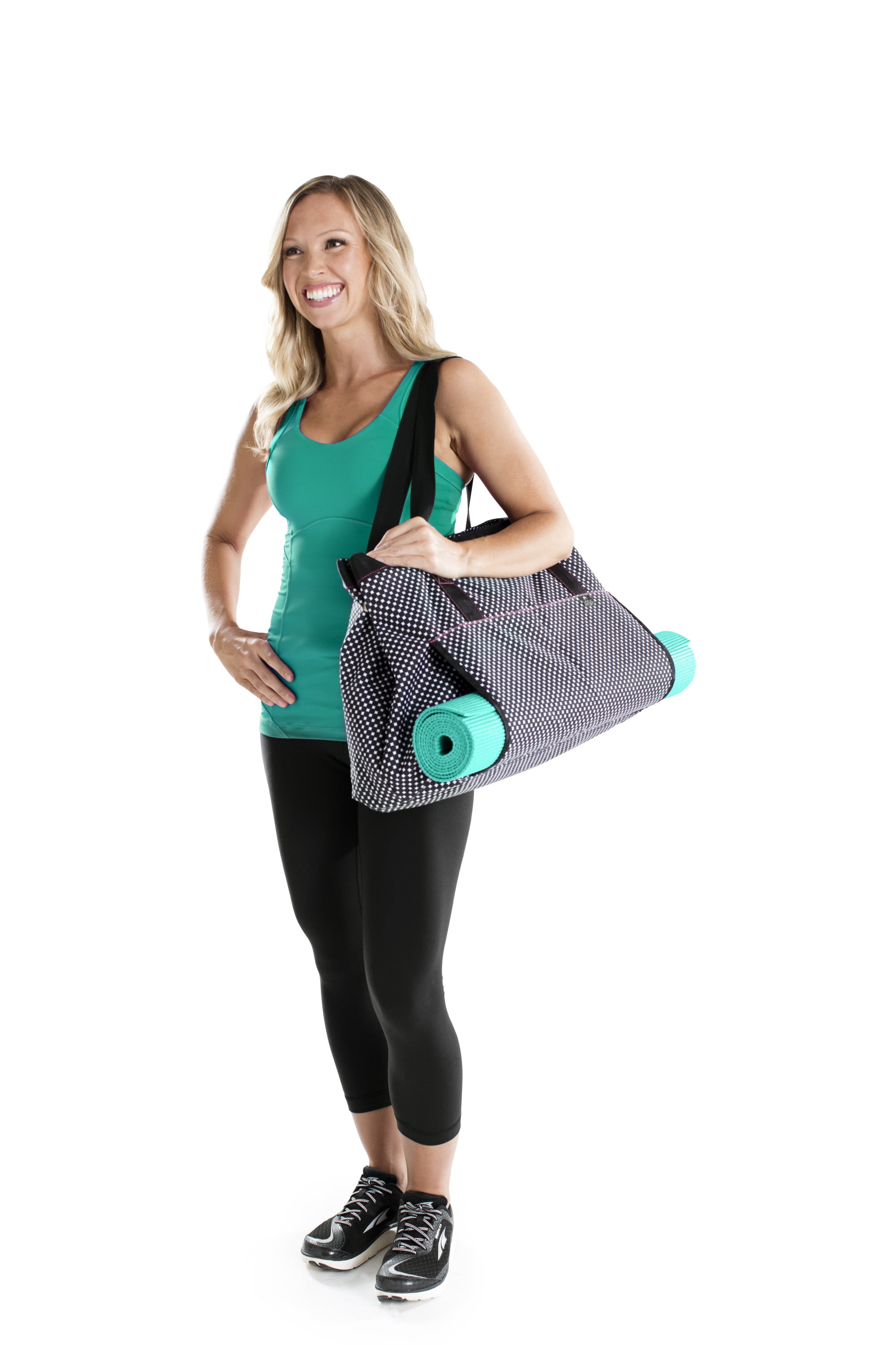 Lotus Deluxe Black and White Yoga Tote Bag for Yoga, Pilates, or Exercise Mat Transport